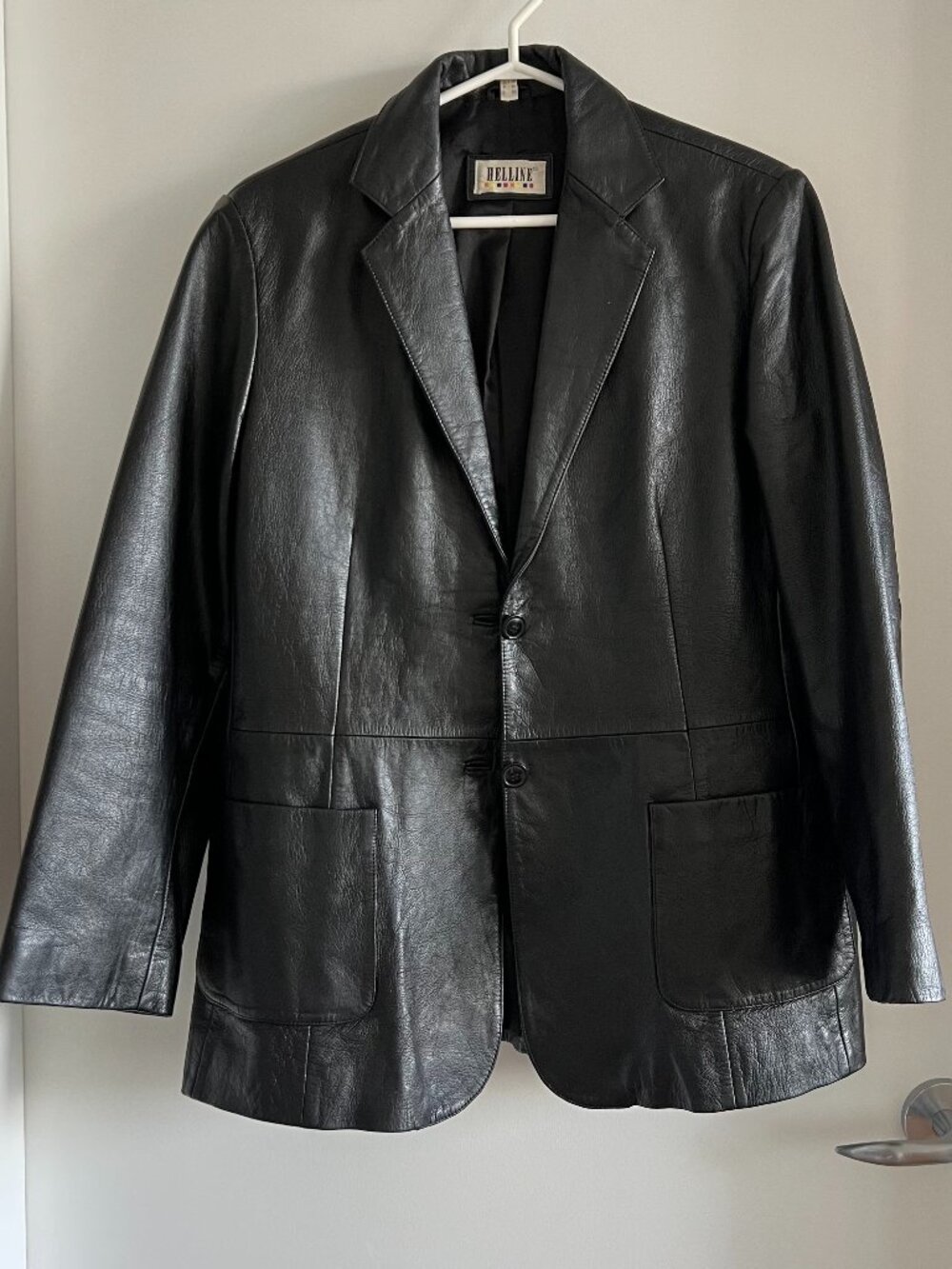 HELLINE Genuine Leather Blazer Jacket Black Vintage Oversized L